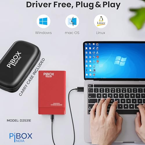 pibox India 2.5 inch Hard Drive Enclosure Type c, PiBOX India 6Gbps USB 3.1 to SATA III Tool-Free External Hard Drive Case Enclosure for 7mm/9.5mm 2.5" SSD Laptop HDD with UASP for Samsung WD, Xbox PC TV - RED - Image 2