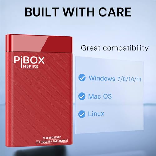 pibox India 2.5 inch Hard Drive Enclosure Type c, PiBOX India 6Gbps USB 3.1 to SATA III Tool-Free External Hard Drive Case Enclosure for 7mm/9.5mm 2.5" SSD Laptop HDD with UASP for Samsung WD, Xbox PC TV - RED - Image 4