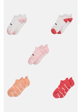 RBX Women 5 Pairs Brand Logo Ankle Socks, White  - Image 1