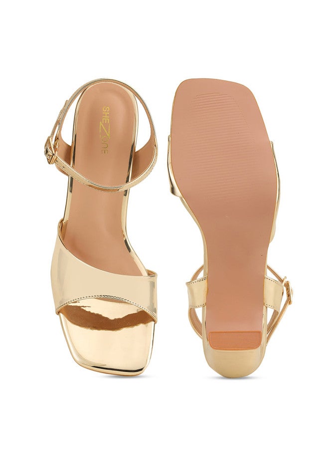 She Zone كعب كتلة بلون الذهب للنساء - Image 5