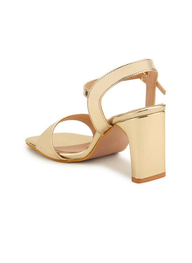 She Zone كعب كتلة بلون الذهب للنساء - Image 3