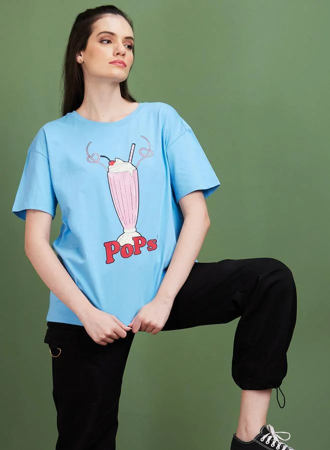 globus Globus Graphic Print Round Neck Cotton T-Shirt