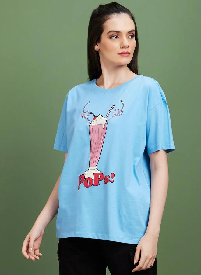 globus Globus Graphic Print Round Neck Cotton T-Shirt