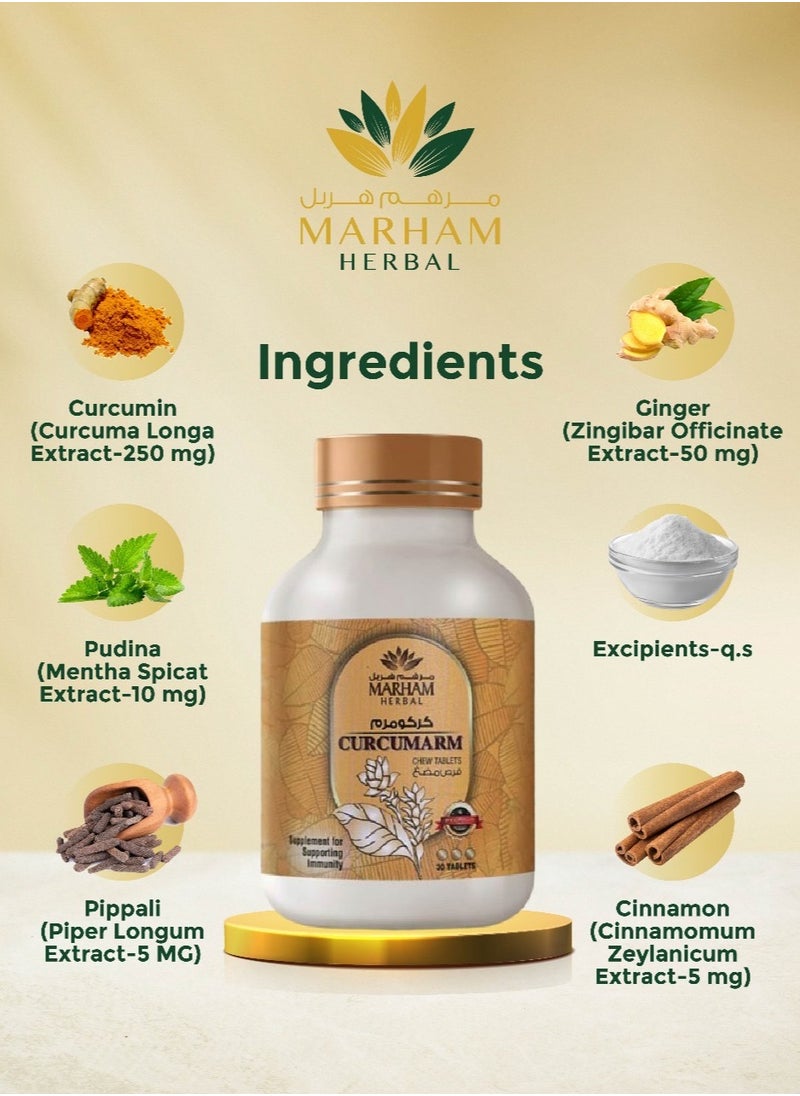 Curcumarm Chewable Tablet: Supplement for Supporting Immunity | Immune Booster with Curcumin, Ginger, Mint, Cinnamon, Pippali Combination - Dietary Supplements for Immune Support (30 Tablets) - pzsku/ZF86DB4859C3DAC0A0296Z/45/_/1727938760/4df3e22a-8694-477b-98a0-c95f335c7d6b