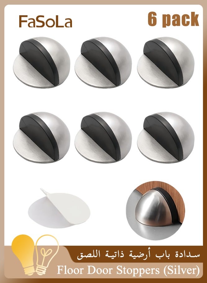 Fasola Stainless Steel Floor Door Stoppers 6 Pack Self Adhesive Polished Oval Half Moon Door Stop for Wall Floor Glass Door Protection Home Office School - Image 1