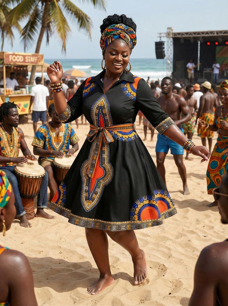 FANDEE African Midi Dress for Women V Neck for Wedding Guest Cocktail Party African Print 2XL - Image 3