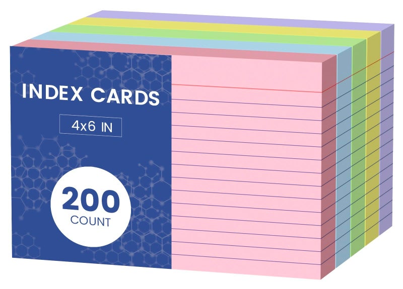 Aidunmis Colored Index Cards 4x6 Inch, 200 Count Note Cards 4x6, 5 Colors Flash Cards for Studying, 40 Sheets Per Color Lined Index Cards Ruled, Colored Notecards 4 x 6 for Office, School, and Home - Image 1