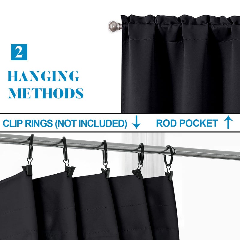 Lecloud Black Kitchen Curtains 36 Inch Length 2 Pcs, Modern Farmhouse Decor Privacy Blackout Curtain, Thermal Short Window Drapes Rod Pockets for Bedroom Cafe Basement, Each Panel 30" W x 36" L - Image 4