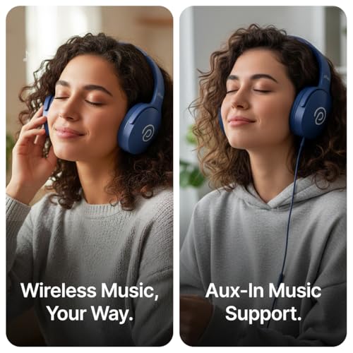 pTron Studio w/ 60Hrs Playtime, Wireless Over-Ear Headphones with HD Mic, Dual-Device Pairing, Immersive Sound, 40mm Drivers, BT5.4, 3.5mm Aux Port, TF Card Slot & Type-C Fast Charging (Blue) - Image 5