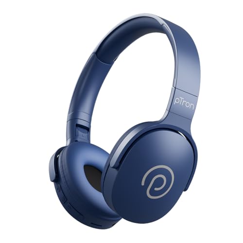 pTron Studio w/ 60Hrs Playtime, Wireless Over-Ear Headphones with HD Mic, Dual-Device Pairing, Immersive Sound, 40mm Drivers, BT5.4, 3.5mm Aux Port, TF Card Slot & Type-C Fast Charging (Blue) - Image 1