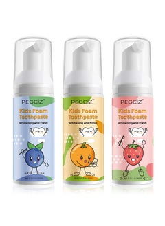 Foam Toothpaste Kids With Fruit Flavor, Toddler Toothpaste With Low Fluoride For U Shaped Toothbrush, Foaming Toothpaste And Mouthwash For Dental Care For Children (Blueberry+Strawberry+Orange)