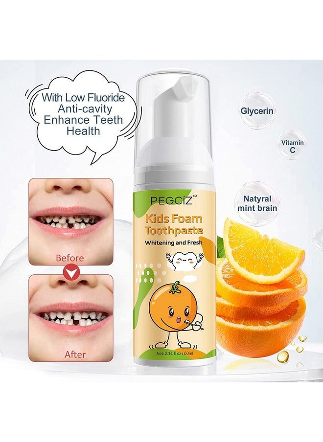 Pegciz - Foam Toothpaste Kids With Fruit Flavor, Toddler Toothpaste With Low Fluoride For U Shaped Toothbrush, Foaming Toothpaste And Mouthwash For Dental Care For Children (Blueberry+Strawberry+Orange) - Image 1