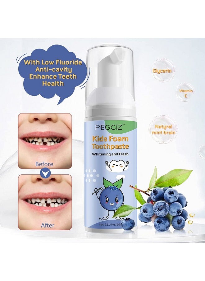 Pegciz - Foam Toothpaste Kids With Fruit Flavor, Toddler Toothpaste With Low Fluoride For U Shaped Toothbrush, Foaming Toothpaste And Mouthwash For Dental Care For Children (Blueberry+Strawberry+Orange) - Image 1