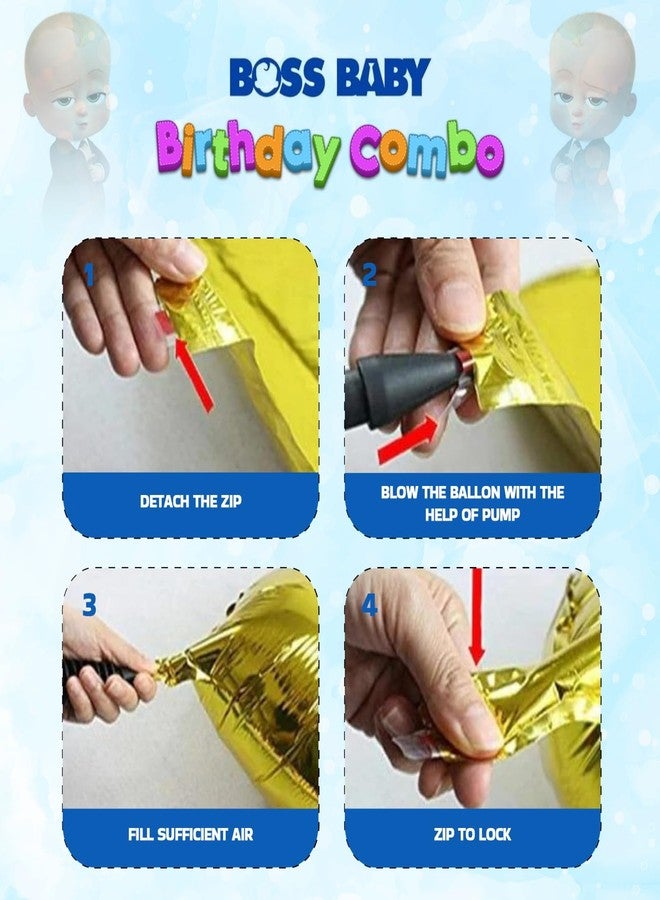 Decofy Boss Baby Birthday Decoration Kit for Kids (39 Pcs) | Blue Theme Party Combo with Happy Birthday Banner, Foil & Star Balloons, Backdrop for Kids Birthday Party Celebration Decoration Set - Image 5