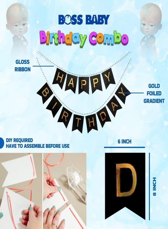 Decofy Boss Baby Birthday Decoration Kit for Kids (39 Pcs) | Blue Theme Party Combo with Happy Birthday Banner, Foil & Star Balloons, Backdrop for Kids Birthday Party Celebration Decoration Set - Image 4