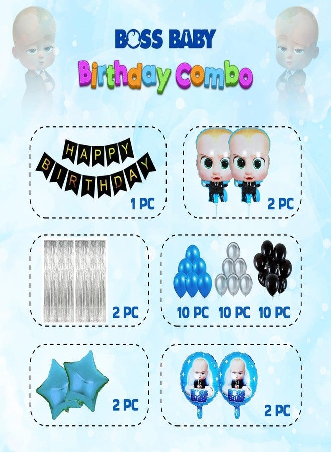 Decofy Boss Baby Birthday Decoration Kit for Kids (39 Pcs) | Blue Theme Party Combo with Happy Birthday Banner, Foil & Star Balloons, Backdrop for Kids Birthday Party Celebration Decoration Set - Image 2