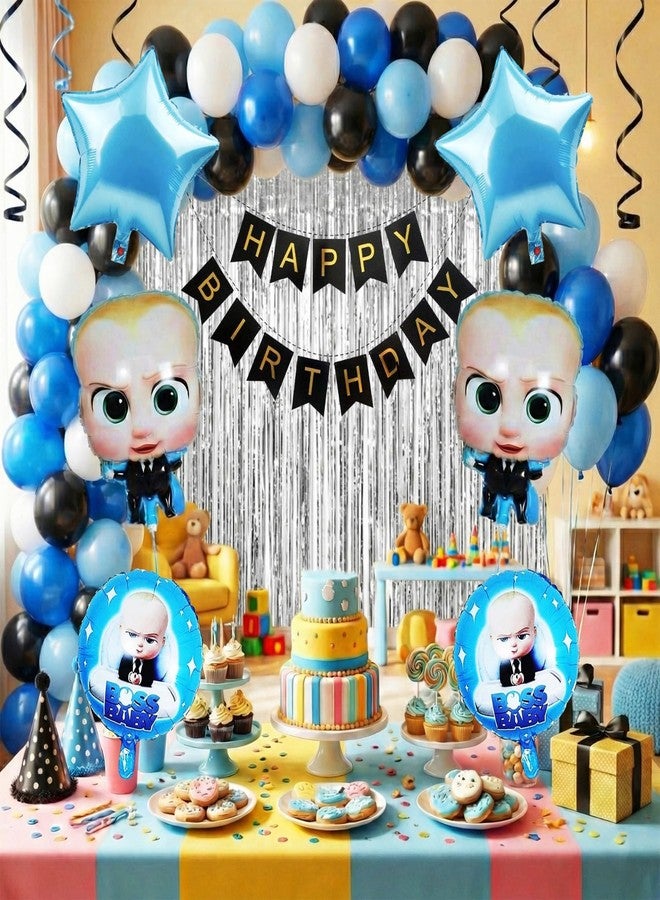Decofy Boss Baby Birthday Decoration Kit for Kids (39 Pcs) | Blue Theme Party Combo with Happy Birthday Banner, Foil & Star Balloons, Backdrop for Kids Birthday Party Celebration Decoration Set - Image 1