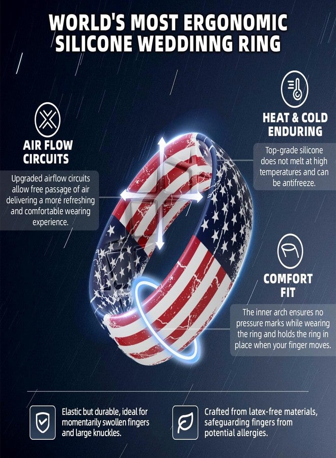 Egnaro Silicone Wedding Rings for Men, Breathable Printed Design Rubber Engagement Bands with Air Flow Grooves 8mm Wide 2mm Thick - Image 2