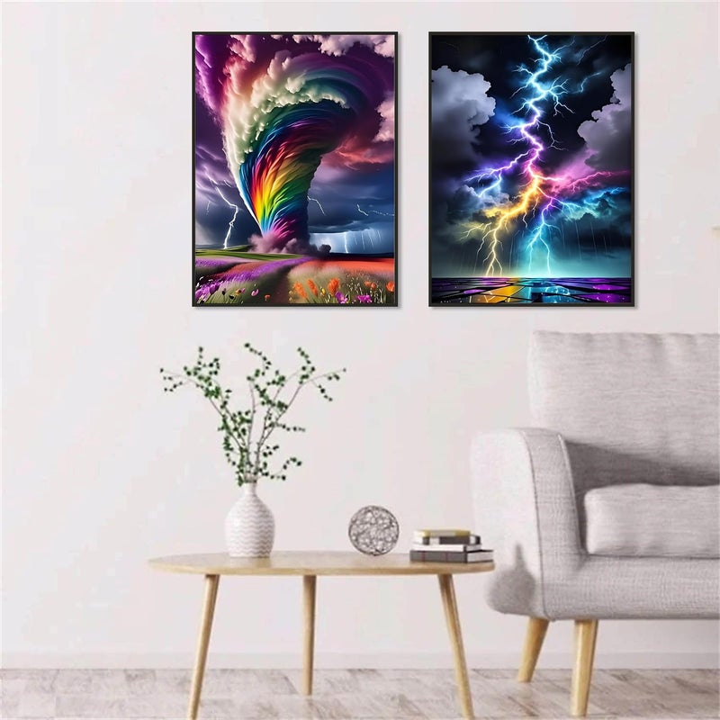 Clendo 2 Pack Lightning Aurora Diamond Art Kits for Adults, Diamond Painting Kits for Adults Beginner, 5D DIY Full Round Drill Diamond Dots Gem Art for Home Wall Decor 12x16inch - Image 3