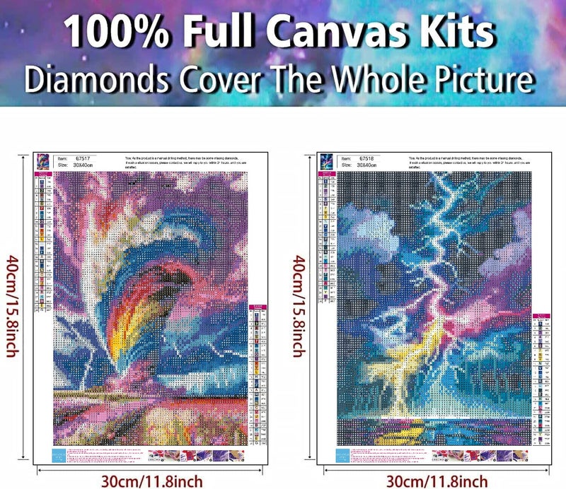 Clendo 2 Pack Lightning Aurora Diamond Art Kits for Adults, Diamond Painting Kits for Adults Beginner, 5D DIY Full Round Drill Diamond Dots Gem Art for Home Wall Decor 12x16inch - Image 2