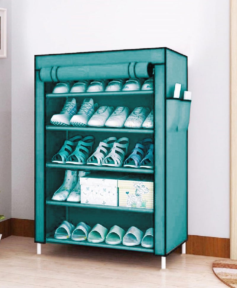 FLIPZON Iron Pipes,Plastic,Non-Wooven Multipurpose 5 Shelves Shoe Rack With Zip Door Cover&Side Pockets,Multiuse Storage Rack For Footwear,Toys,Clothes With Dustproof Cover(5 Shelf,Green),58X28X91 Cm - Image 4