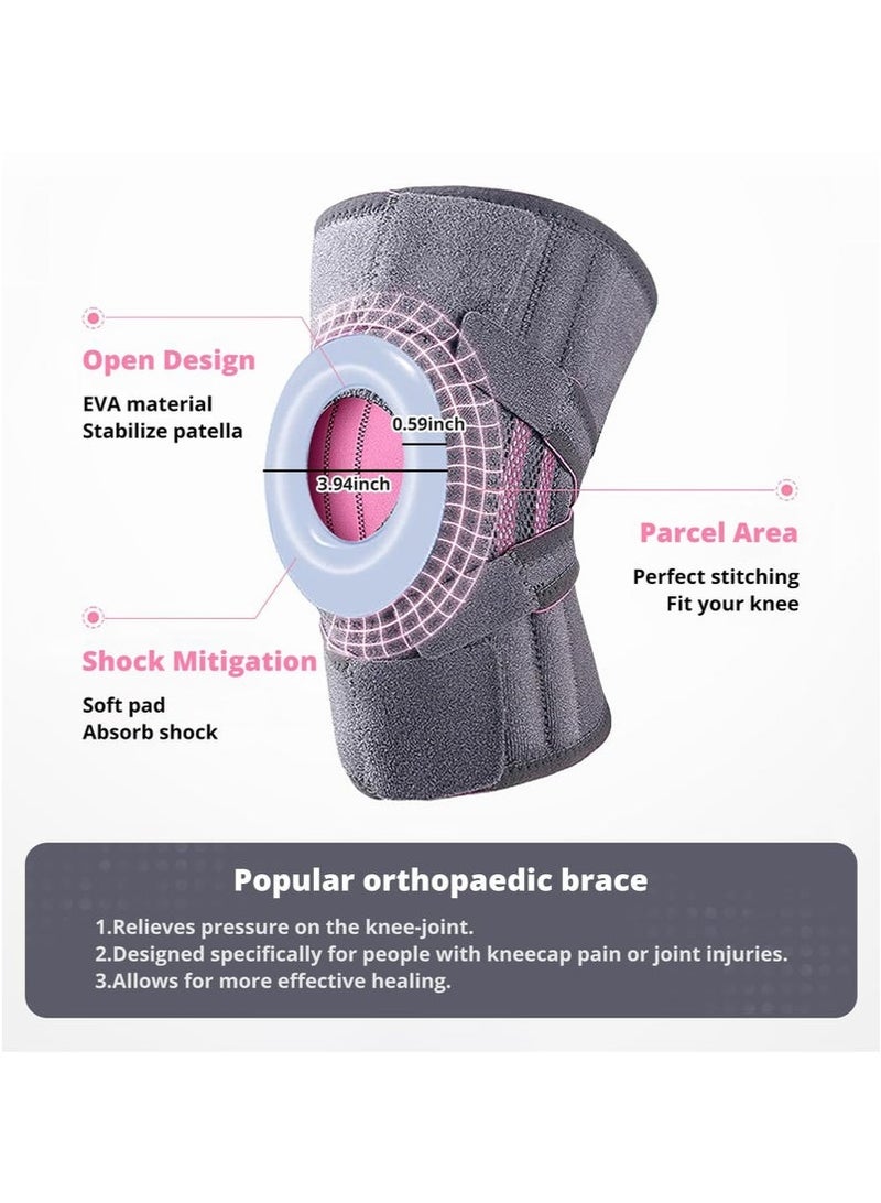 أس تس إل نينكا دعامة ضغط للركبة مع وسادة جل للرضفة ومثبتات زنبركية جانبية، واقي ركبة طبي للجري وتمزق الغضروف المفصلي والتهاب المفاصل وتخفيف الام المفاصل والرياضة [قطعتان]، سيليكون - Image 1