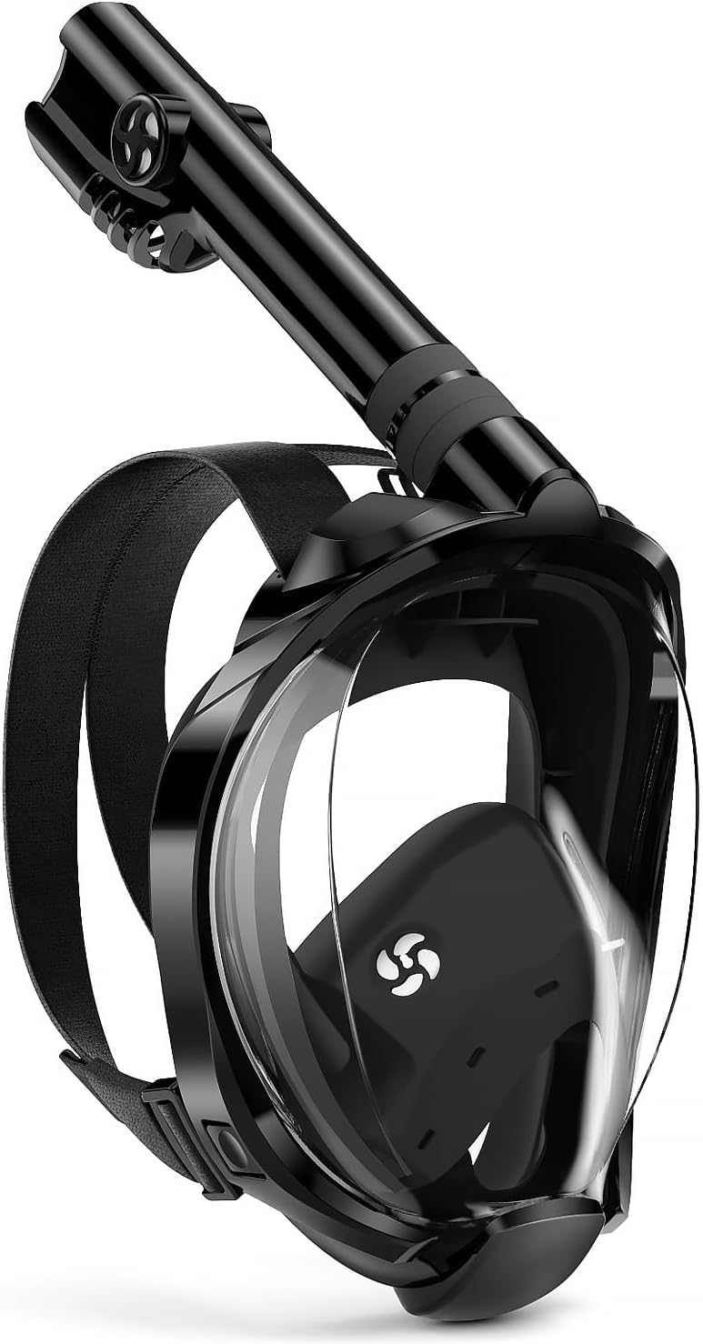Delavala Full Face Snorkeling Mask Diving Gear - Latest Dry Top System,180 Degree Panoramic View Snorkeling Mask with Camera Mount,Safe Breathing,Anti-Leak Anti-Fog-Swim Fins (Black - Small/Medium) - Image 1
