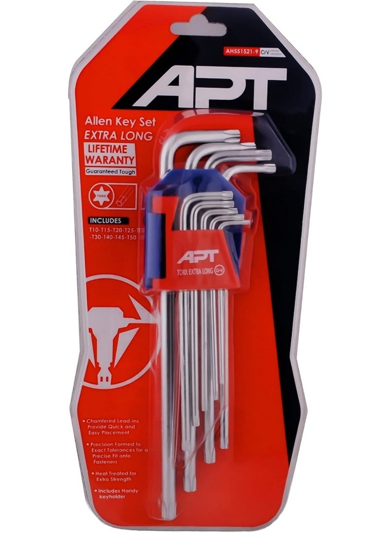 ايه بي تي مجموعة مفاتيح ألين بشكل نجمة من APT – 9 قطع، طويلة جدًا، مفاتيح سداسية للمثبتات الدقيقة، بضمان مدى الحياة - Image 1