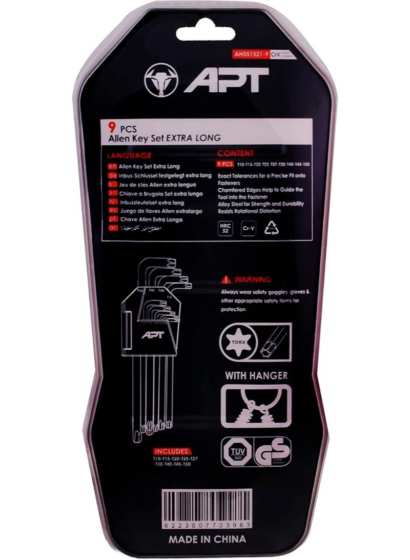 ايه بي تي مجموعة مفاتيح ألين بشكل نجمة من APT – 9 قطع، طويلة جدًا، مفاتيح سداسية للمثبتات الدقيقة، بضمان مدى الحياة - Image 2
