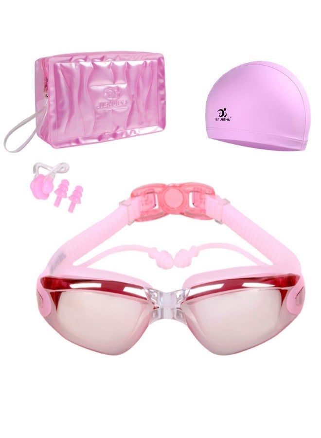 Super ZYouth Swimming Goggles Storage Bag, 6 In-1 Swimming Glasses, Nose Clip with Earplugs and Swimming Cap, Anti- Fog Swimming Goggles, Waterproof, Portable, for Women/Girl（Pink) - Image 1