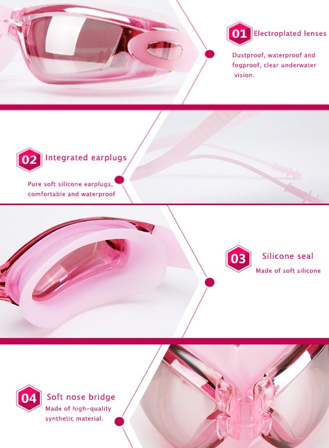 Super ZYouth Swimming Goggles Storage Bag, 6 In-1 Swimming Glasses, Nose Clip with Earplugs and Swimming Cap, Anti- Fog Swimming Goggles, Waterproof, Portable, for Women/Girl（Pink) - Image 3