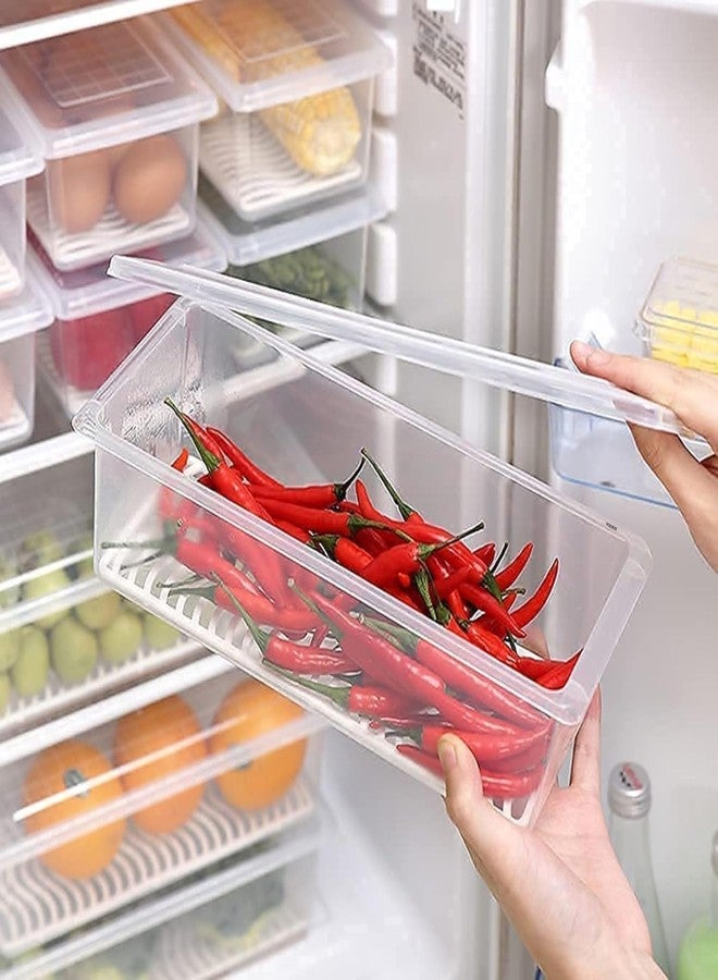BKQPTL Fridge Storage Boxes With Removable Drain Plate And Airtight Lid | Stackable Plastic Fridge Storage Containers Keeps Fruits, Vegetables, Meat, Fish Fresh Longer, 1500 Ml,Transparant (4) - Image 1