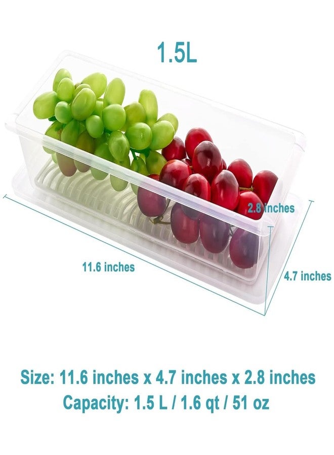 BKQPTL Fridge Storage Boxes With Removable Drain Plate And Airtight Lid | Stackable Plastic Fridge Storage Containers Keeps Fruits, Vegetables, Meat, Fish Fresh Longer, 1500 Ml,Transparant (4) - Image 2