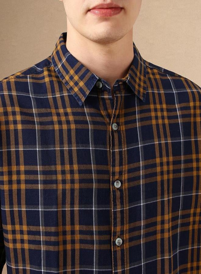 Dennis Lingo Dennis Lingo Checked Regular Fit Spread Collar Shirt  - Image 4