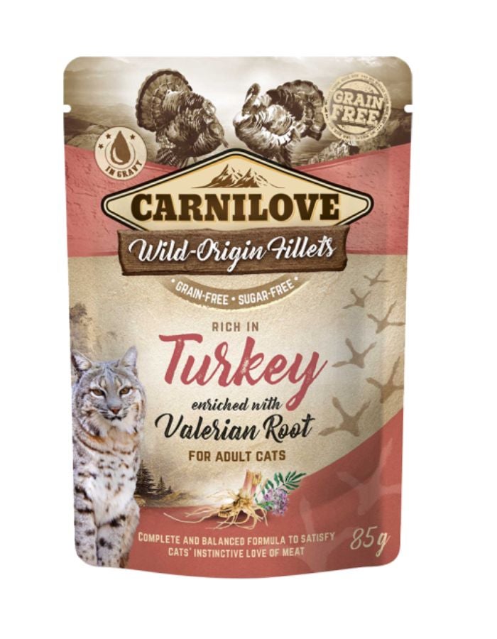 Carnilove Turkey with Valerian Root Wet Food for Adult Cats 24x85g | Grain-Free Wild-Origin Fillets