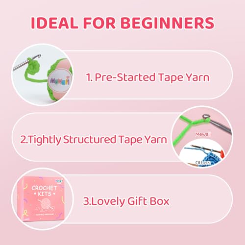 Mewaii Crochet Kit for Beginners Level 1 with 40% Extra Eco-Friendly Pre-Started Easy Yarn, Step-by-Step Video Tutorials for Adults and Kids (Green Sea Turtle) - Image 2