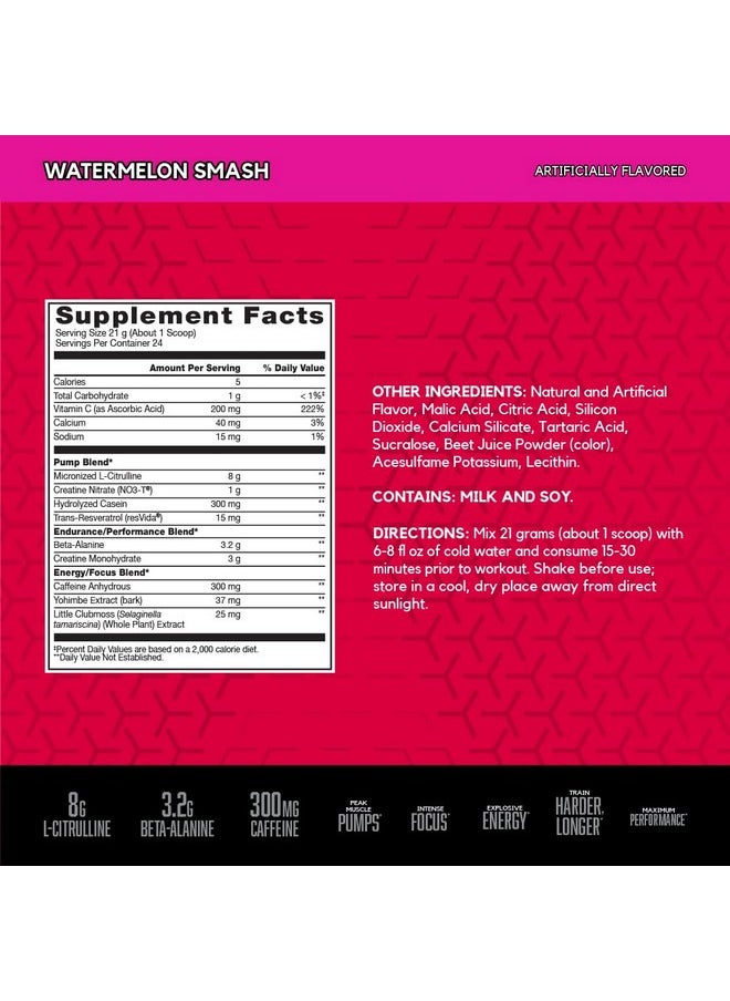 BSN - N.O.Xplode Vaso Pre Workout Powder With 8G Of Lcitrulline And 3.2G Betaalanine And Energy Flavor: Watermelon Smash 24 Servings - Image 1
