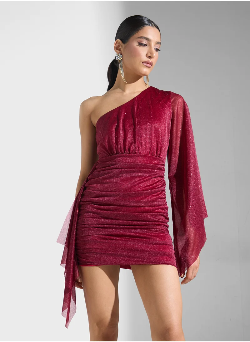 ايلا One Shoulder Shimmer Dress With Ruching