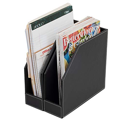 MobileVision Executive Leather Vertical File Folder Holder & Office Product Organizer, Store Files, Magazines, Notepads, Books and more, 2 Pack Combo Set - Image 1