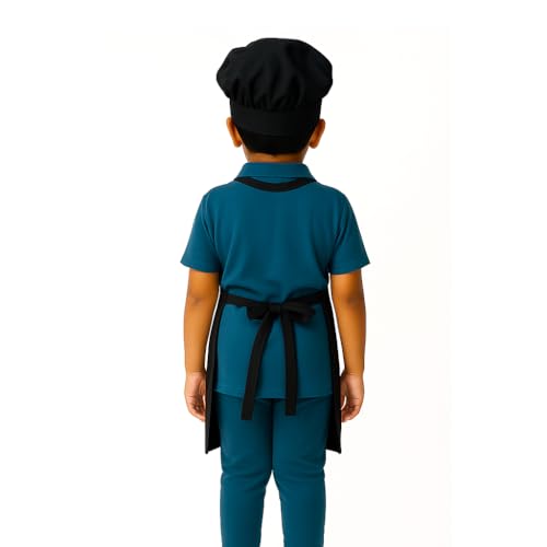 MAKSTILE Kids Apron with Chef Cap With Adjustable Neck Strap |Apron for Kids for Cooking, Baking, Painting & School Activities | Chef Apron for Girls & Boys | 3 to 6 Years | Size-50 x 37 cms (Black) - Image 2