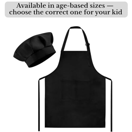 MAKSTILE Kids Apron with Chef Cap With Adjustable Neck Strap |Apron for Kids for Cooking, Baking, Painting & School Activities | Chef Apron for Girls & Boys | 3 to 6 Years | Size-50 x 37 cms (Black) - Image 3
