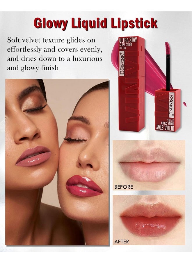 LYSdefeu Liquid Lipstick,Ultra Stay Vinyl Lipstick Ink Lipgloss,Nude Pink Glossy Tinted Lip Gloss,Highly Pigmented Lip Color,Long Lasting Waterproof Non-stick Lip Tint Stain,Christmas Makeup Gift for Women-03  - Image 5