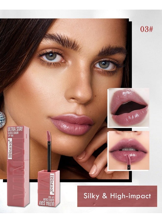 LYSdefeu Liquid Lipstick,Ultra Stay Vinyl Lipstick Ink Lipgloss,Nude Pink Glossy Tinted Lip Gloss,Highly Pigmented Lip Color,Long Lasting Waterproof Non-stick Lip Tint Stain,Christmas Makeup Gift for Women-03  - Image 2
