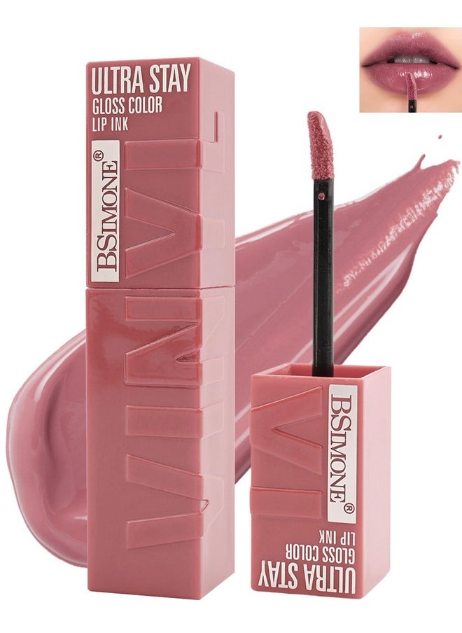 LYSdefeu Liquid Lipstick,Ultra Stay Vinyl Lipstick Ink Lipgloss,Nude Pink Glossy Tinted Lip Gloss,Highly Pigmented Lip Color,Long Lasting Waterproof Non-stick Lip Tint Stain,Christmas Makeup Gift for Women-03  - Image 1