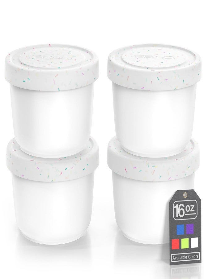 BALCI - 16oz Ice Cream Containers with Silicone Lids (Set of 4) - 1 Pint Each Freezer Food Storage Containers, Reusable, LeakProof, For Homemade IceCream Containers - White with Sprinkles - Image 1