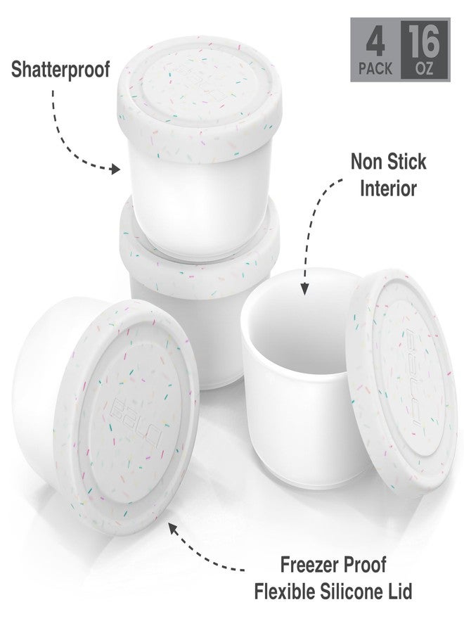 BALCI - 16oz Ice Cream Containers with Silicone Lids (Set of 4) - 1 Pint Each Freezer Food Storage Containers, Reusable, LeakProof, For Homemade IceCream Containers - White with Sprinkles - Image 4