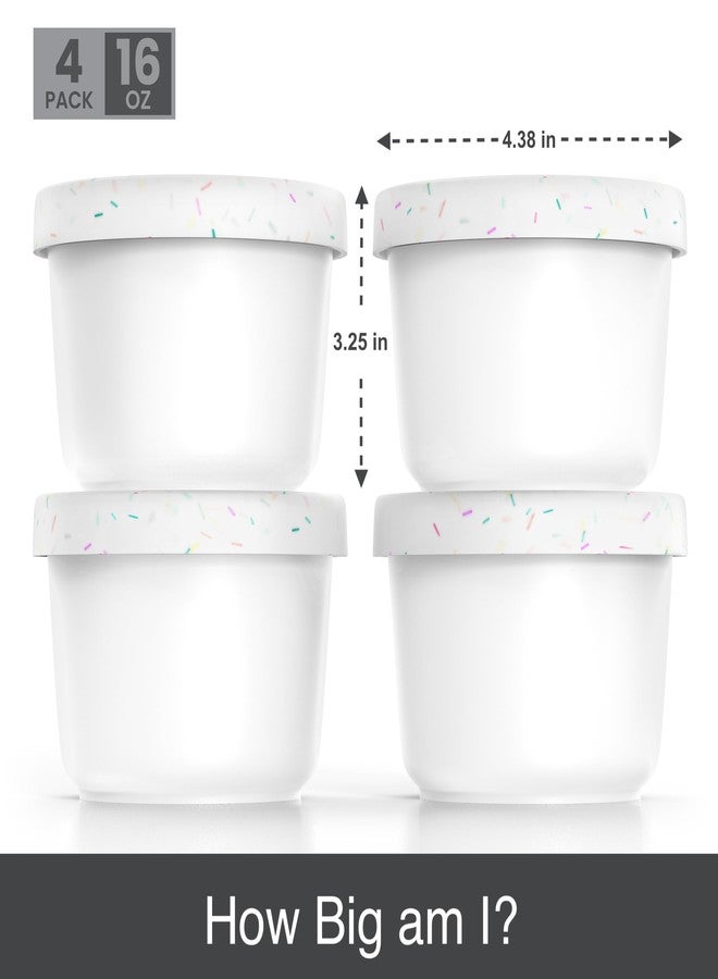 BALCI - 16oz Ice Cream Containers with Silicone Lids (Set of 4) - 1 Pint Each Freezer Food Storage Containers, Reusable, LeakProof, For Homemade IceCream Containers - White with Sprinkles - Image 3