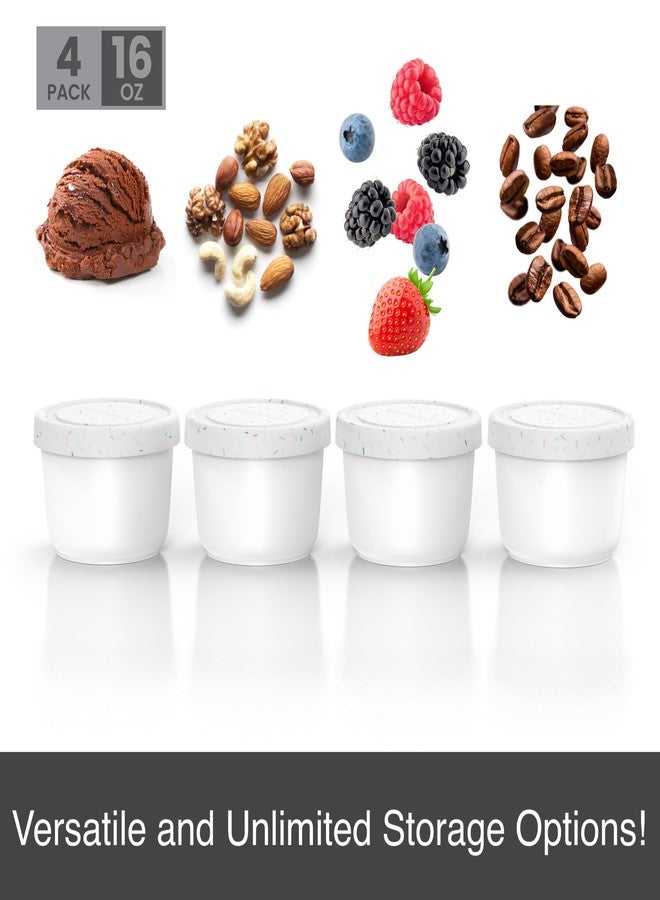 BALCI - 16oz Ice Cream Containers with Silicone Lids (Set of 4) - 1 Pint Each Freezer Food Storage Containers, Reusable, LeakProof, For Homemade IceCream Containers - White with Sprinkles - Image 2