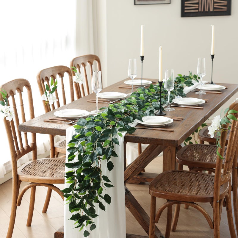Mizii 2 Strands Artificial Vines Ficus Garland 78" Fake Vine with Silk Green Leaves Faux Hanging Plants Greenery Decorations for Bedroom Table Centerpieces Wall Party Wedding Room Decor (Ficus) - Image 4