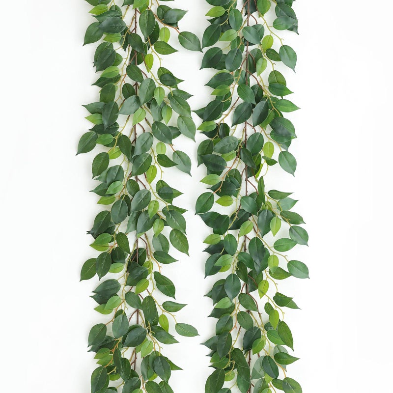 Mizii 2 Strands Artificial Vines Ficus Garland 78" Fake Vine with Silk Green Leaves Faux Hanging Plants Greenery Decorations for Bedroom Table Centerpieces Wall Party Wedding Room Decor (Ficus) - Image 1